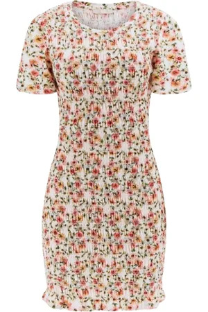 Guess Kleedjes, Dames, Veelkleurig, L, Katoen, Claire Smock Jurk