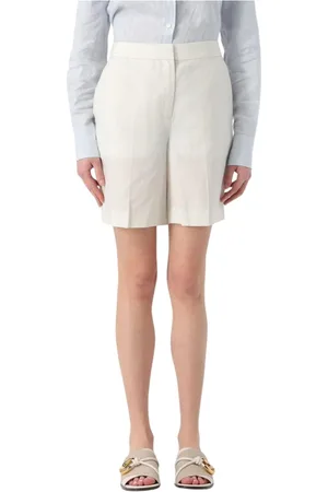 Calvin Klein Korte broeken, Dames, , 2Xs, Leer, Getailleerde Elegante Crème Shorts
