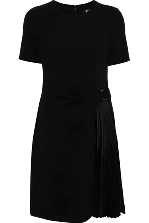 DKNY Kleedjes, Dames, Zwart, L, Zwarte Midi Jurk Jewel Neck