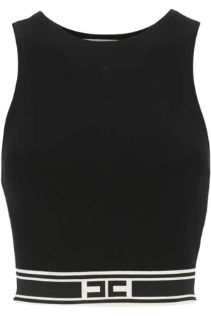 Elisabetta Franchi Tops, Dames, Zwart, L, Blauwe Geribbelde Crop Top