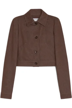 Max Mara Jassen, Dames, Bruin, S, Denim, Bruine Denim Crop Jas met Plooien