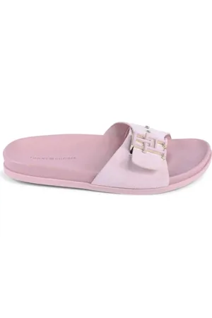 Tommy Hilfiger Schoenen, Dames, Roze, 39 EU, Roze Leren Gesp Slides