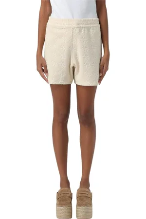Tory Burch Korte broeken, Dames, , M, Ivoor Textuur Relaxte Shorts