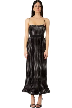 SIMONA CORSELLINI Kleedjes, Dames, Zwart, S, Polyester, Elegante Geplooide Lange Jurk - Zwart