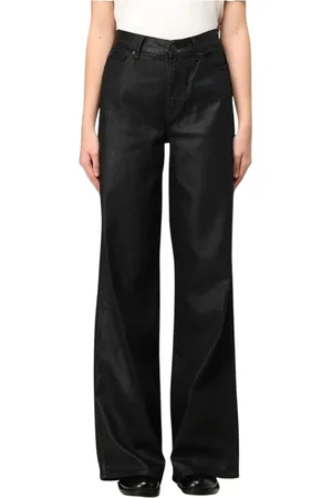 7 for all Mankind Jeans, Dames, Zwart, W28, Zwarte Coated Wide Leg Jeans