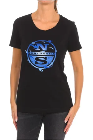 North Sails Tops, Dames, Zwart, M, Katoen, T-shirt met korte mouwen en geribbelde halslijn