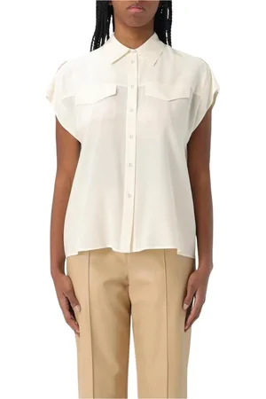 Twin-Set Blouses & Shirts, Dames, Wit, XL, Witte Zijden Blouse Korte Mouwen Kraag