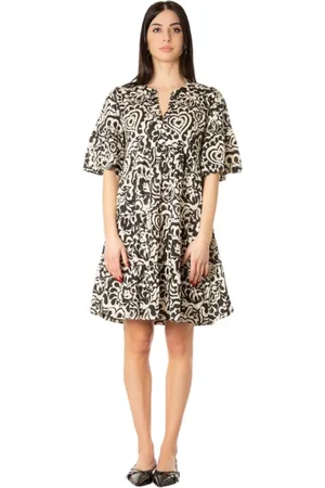 Max Mara Kleedjes, Dames, Zwart, M, Katoen, Gedrukte Jersey Kaftan Jurk