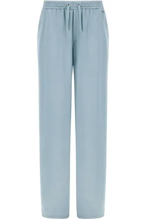 HERNO Broeken, Dames, Blauw, S, Satijn, Elegante satijnen trekkoordbroek