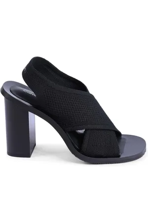 Calvin Klein Schoenen, Dames, Zwart, 37 EU, Polyester, Zwarte Gebreide Slingback Sandaal