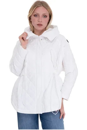 Peuterey Jassen, Dames, Wit, XS, Polyester, Gewatteerde Parka Jas met Trekkoord Taille