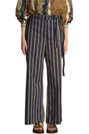 MARE DI LATTE Broeken, Dames, Blauw, XS, Katoen, Gestreepte high-waisted katoenen broek