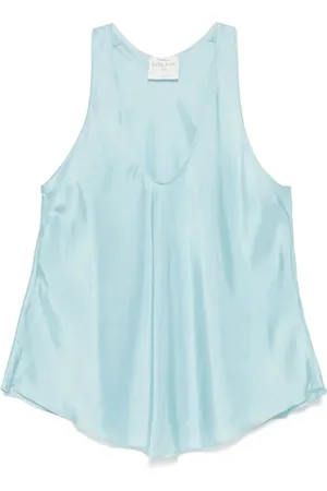 FORTE FORTE Tops, Dames, Blauw, XS, Zijden mouwloze top in zwart of rood