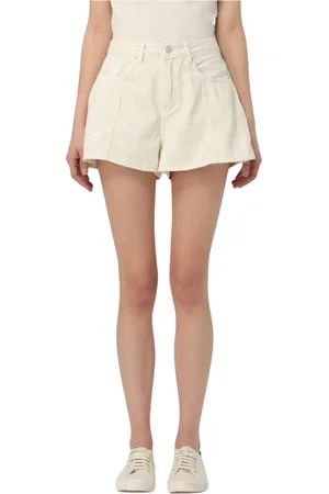 Armani Exchange Korte broeken, Dames, , W29, Denim, Gele Geplooide Denim Shorts