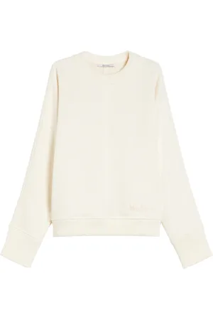 Max Mara Sweatshirts & Hoodies, Dames, Wit, XS, Katoen, Witte Crewneck Sweater met Logodetail