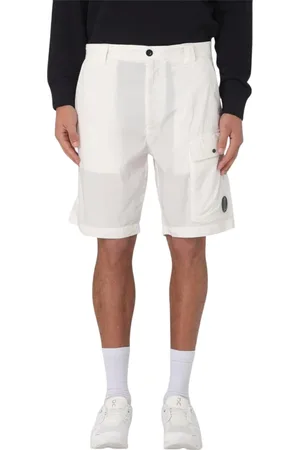 C.P. Company Korte broeken, Heren, Wit, XL, Blauwe Cargo Zak Lichtgewicht Goggle Shorts