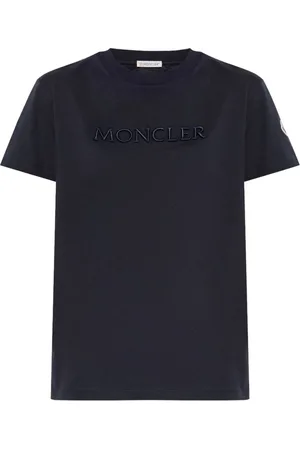 Moncler Tops, Dames, Blauw, S, Marineblauwe T-shirt met Logopatch