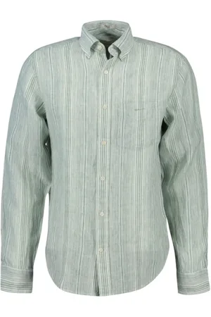 GANT Overhemden, Heren, Groen, 2Xl, Linnen, Gestreepte linnen overhemd