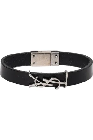 Saint Laurent Accessoires, Dames, Zwart, M, Leer, Leren Armband Magneetsluiting Elegant