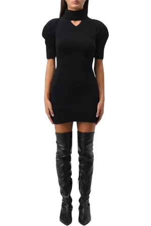 Patou Kleedjes, Dames, Zwart, L, Zwarte Gebreide Keyhole Jurk
