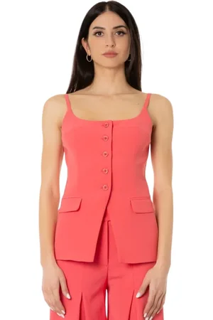 SIMONA CORSELLINI Tops, Dames, Roze, XS, Polyester, Knoop Top in Koraal met Zakken