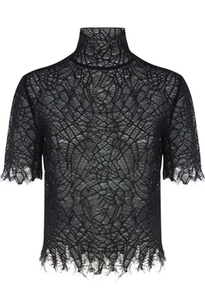 Alexander McQueen Blouses & Shirts, Dames, Zwart, S, Katoen, Spinnenweb Kant Top Zwart Katoen Zijde