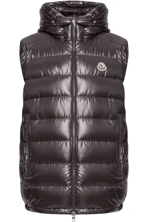 Moncler Jassen, Heren, Bruin, L, Polyester, Bruine Gewatteerde Mouwloze Vestjas