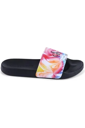 Calvin Klein Schoenen, Dames, Roze, 38 EU, Katoen, Roze Tie Dye Print Slides