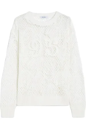 Max Mara Truien, Dames, Wit, S, Katoen, Witte Crewneck Trui Geplaatst Patroon