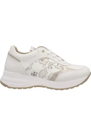ALVIERO MARTINI 1A CLASSE Schoenen, Dames, Wit, 38 EU, Leer, Witte Geo Print Sleehak Sneakers