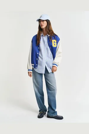 GANT Blouses & Shirts, Dames, Blauw, XS, Katoen, Overhemd met relaxte pasvorm van popeline met strepen