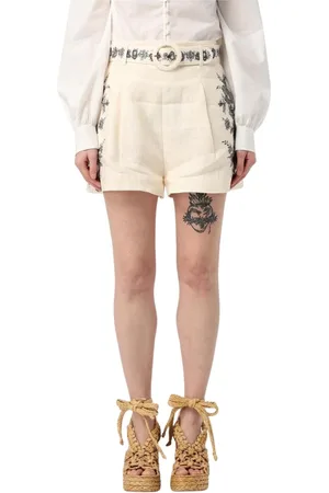 ZIMMERMANN Korte broeken, Dames, Wit, M, Linnen, Witte Geborduurde Linnen Shorts