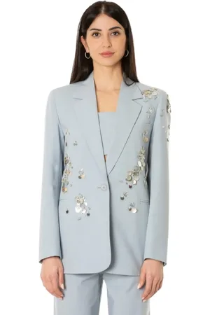 Isabelle Blanche Jassen, Dames, Blauw, M, Polyester, Blauwe Cashmere Geborduurde Blazer