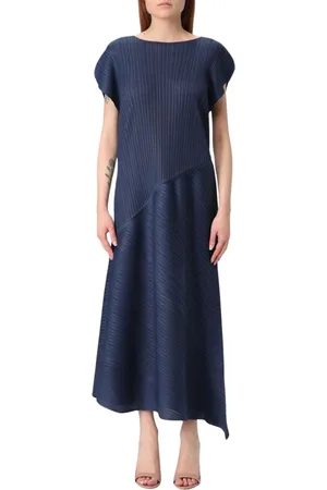 MEIMEIJ Kleedjes, Dames, Blauw, 2Xs, Blauwe Geplooide V-Hals Midi Jurk