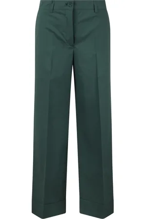 P.A.R.O.S.H. Broeken, Dames, Groen, M, Katoen, Lichtgewicht katoenen popeline broek