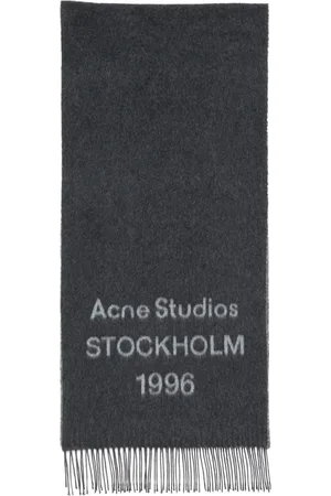 Acne Studios Accessoires, unisex, Zwart, ONE Size, Wol, Zwart Wol Sjaal Met Franjes Gebreid Ontwerp
