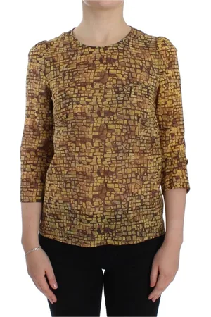 Dolce & Gabbana Blouses & Shirts, Dames, Veelkleurig, XS, Siciliaanse Mozaïekprint Zijden Blouse