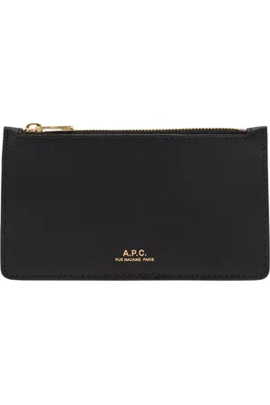 A.P.C. Accessoires, Dames, Zwart, ONE Size, Leer, Zwarte Leren Portemonnee met Ritssluiting en Kaartsleuven
