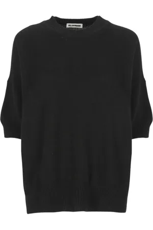 Jil Sander Truien, Dames, Zwart, L, Kasjmier, Zwarte Geribbelde Gebreide Trui