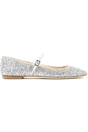 Prosperine Schoenen, Dames, Grijs, 41 EU, Glitter Vierkante Ballerina met Vetersluiting