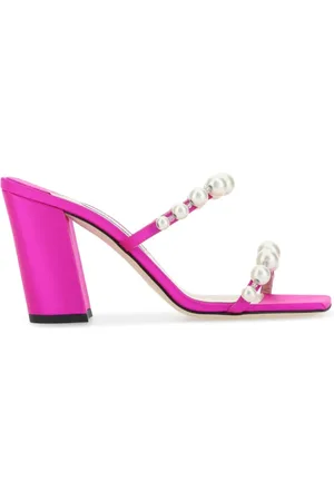 Jimmy Choo Schoenen, Dames, Roze, 37 EU, Leer, Fuchsia Satin Amara 85 Mules