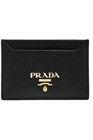 Prada Accessoires, Dames, Zwart, ONE Size, Leer, Logo Leren Kaarthouder