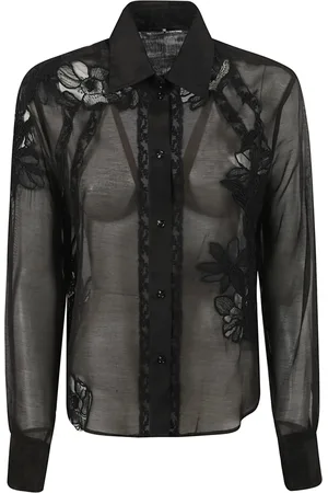 ERMANNO SCERVINO Blouses & Shirts, Dames, Zwart, S, Katoen, Zwarte Geborduurde Overhemd