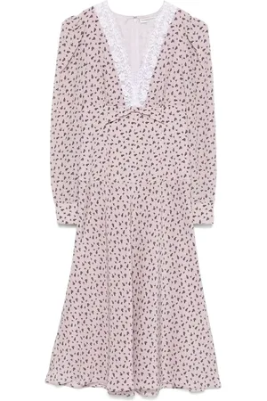 Alessandra Rich Kleedjes, Dames, Paars, 2Xs, Lila Kant V-Hals Jurk