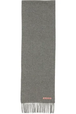 Acne Studios Accessoires, unisex, Grijs, ONE Size, Wol, Grijze Wollen Sjaal met Franjes