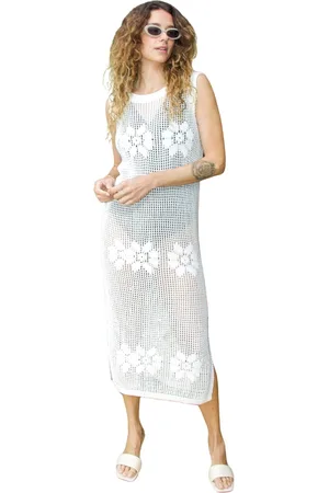 Crās Kleedjes, Dames, , 2Xl, Bloemen Gebreide Midi Jurk met Split