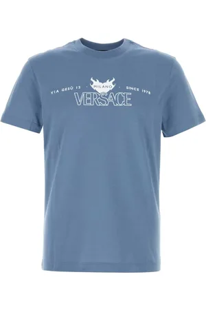 VERSACE Tops, Heren, Blauw, S, Katoen, Cerulean Katoenen T-Shirt