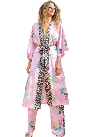 Crās Blouses & Shirts, Dames, Roze, L, Polyester, Hawaii Print Kimono