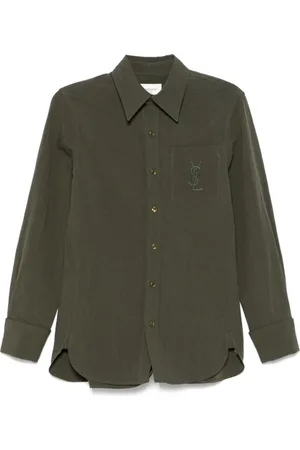 Saint Laurent Blouses & Shirts, Dames, Groen, XS, Khaki Overhemd met Borstzak