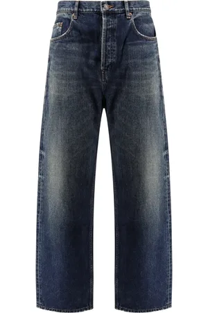 Saint Laurent Jeans, Heren, Blauw, W31, Katoen, Blauwe Jeans Knoopsluiting Leren Logo